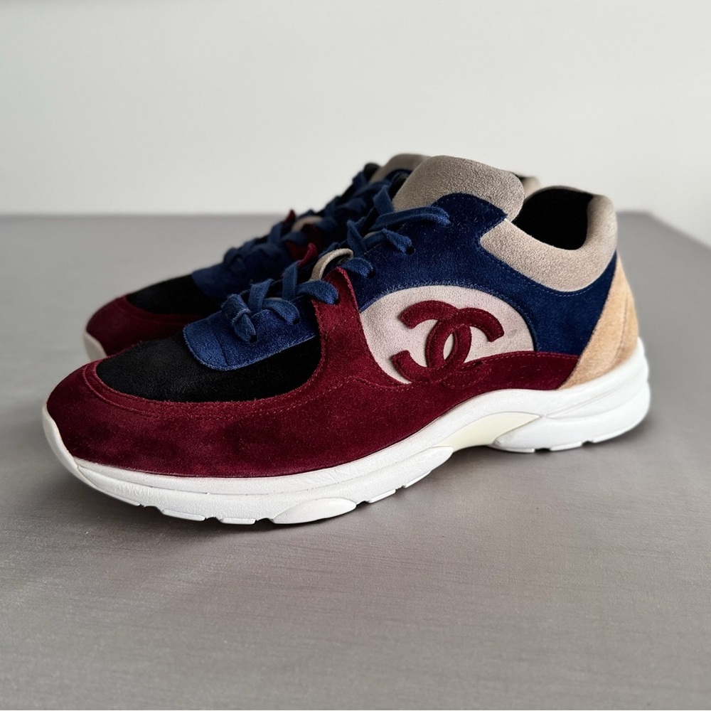 CHANEL Men's Burgundy and Navy Sneakers